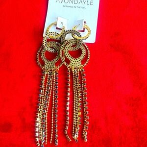 Avondale worn gold rhinestone earrings-with dark/navy blue stones, NWT
